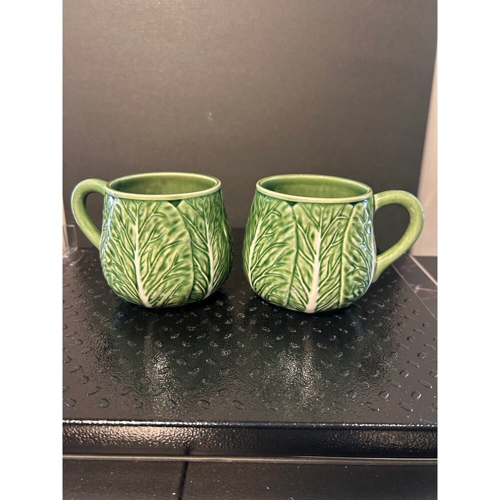 Bordallo Pinheiro green cabbage mugs - pair